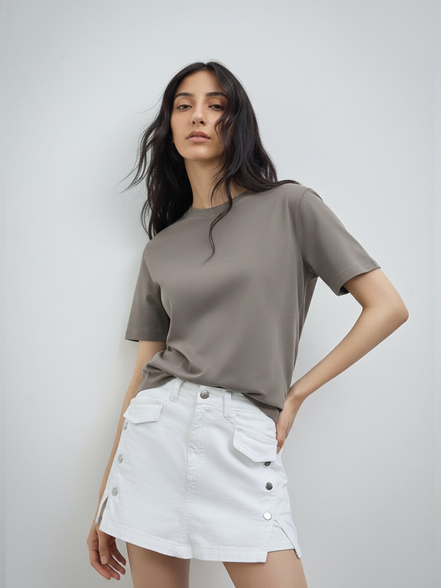 Basic Regular Fit T-Shirt For Women - Hazel grey