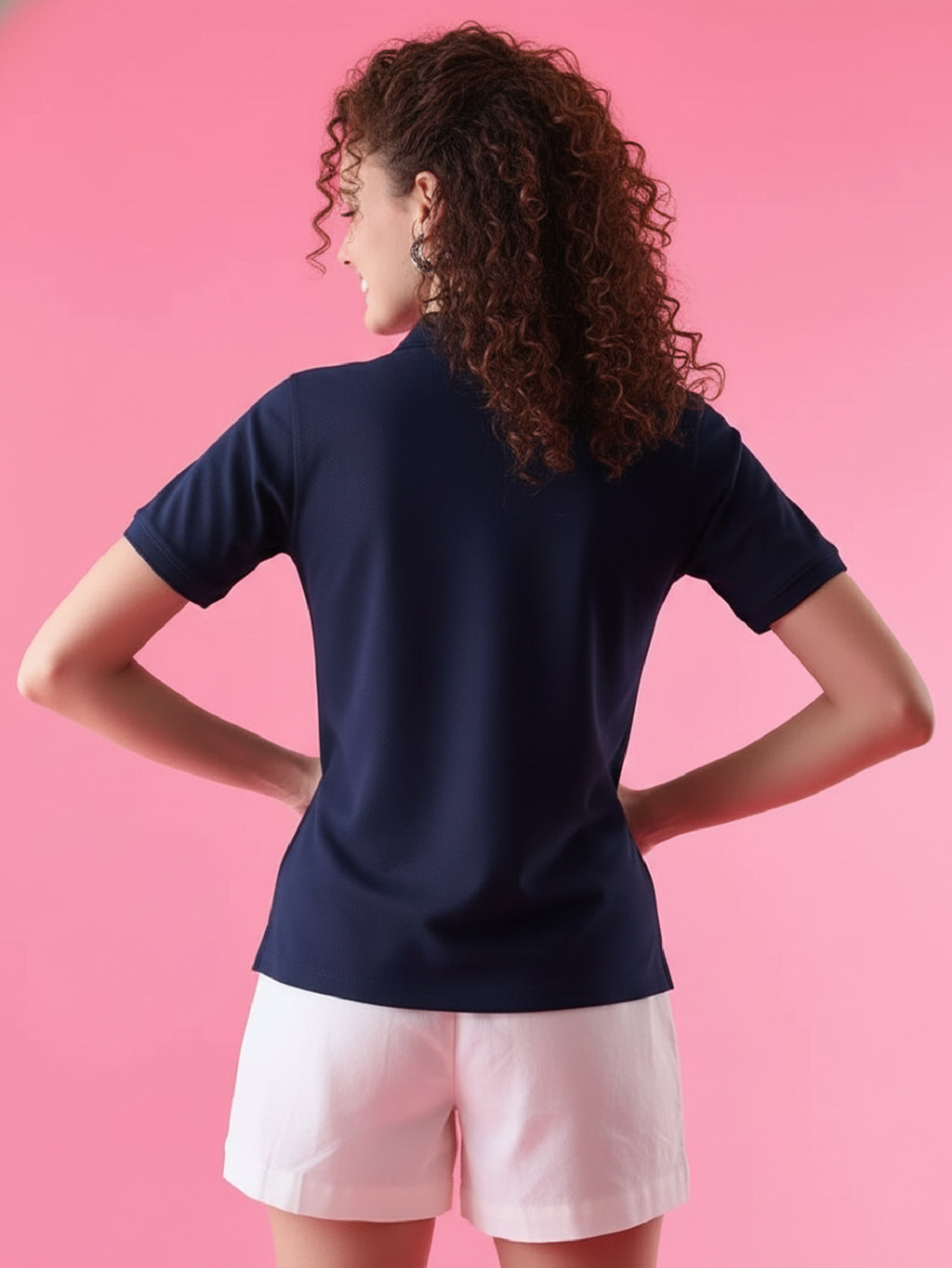 Essential Navy Blue Polo T-Shirt For Women