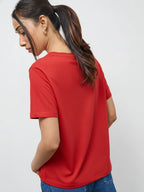 Basic Regular Fit T-Shirt For Women - Red