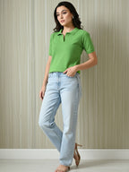 Essential Parrot Green Polo T-Shirt For Women