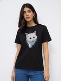 Regular Fit T-Shirt For Women - Cat