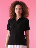 Essential Black Polo T-Shirt For Women