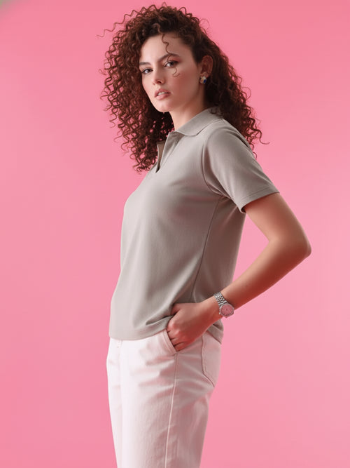 Essential Hazel Grey Polo T-Shirt For Women