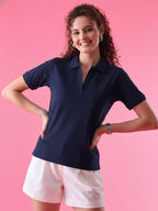 Essential Navy Blue Polo T-Shirt For Women