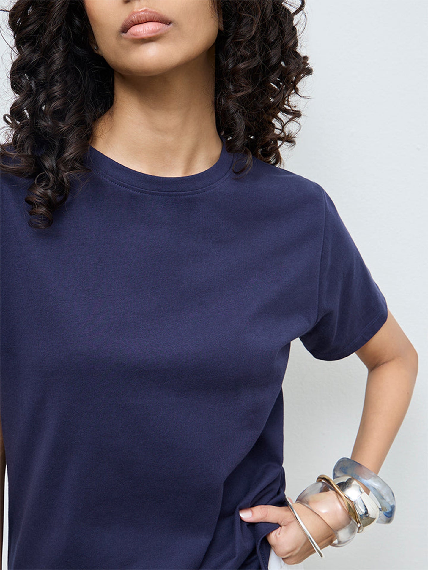 Basic Regular Fit T-Shirt For Women - Navy Blue