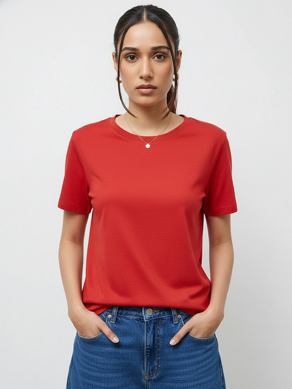 Basic Regular Fit T-Shirt For Women - Red