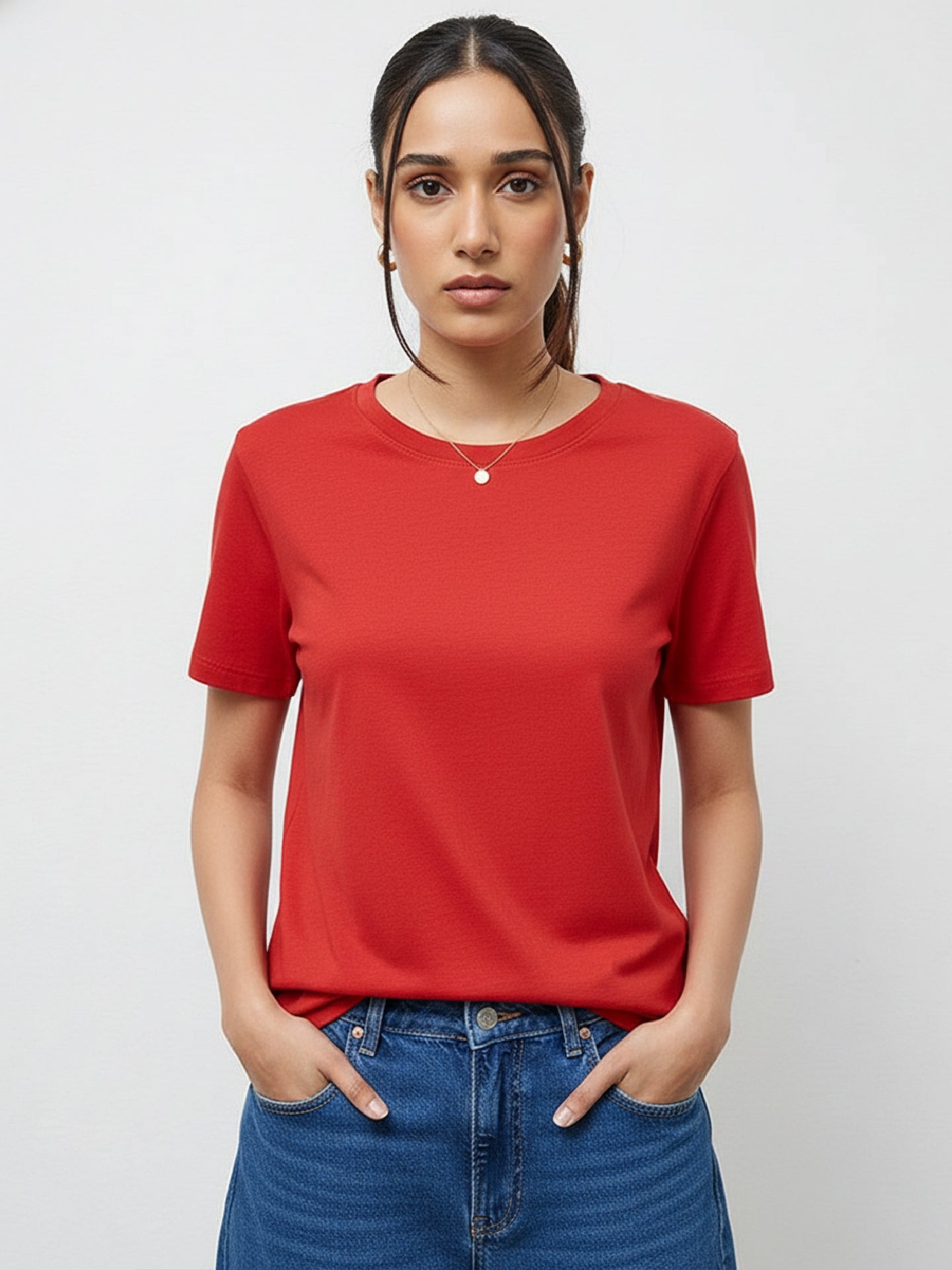 Basic Regular Fit T-Shirt For Women - Red