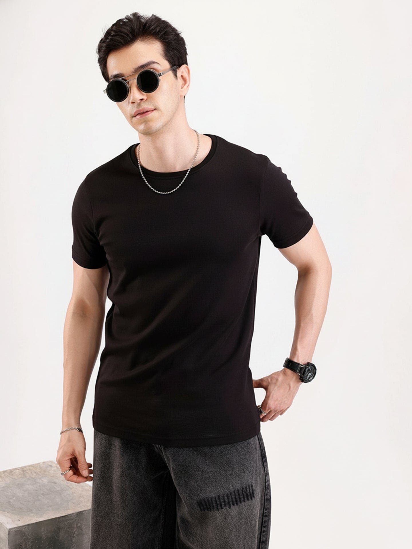 Basic Regular Fit T-Shirt For Men - Black
