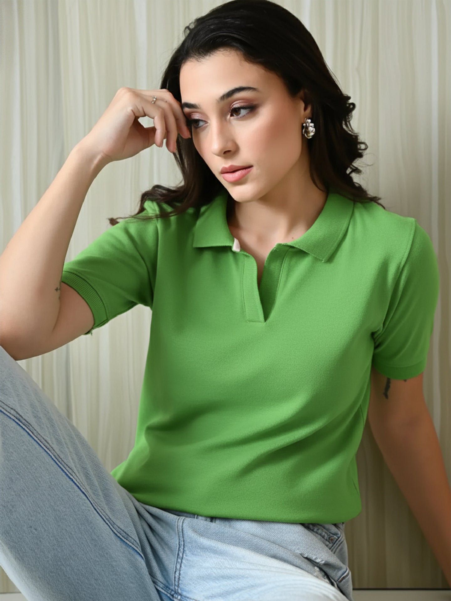 Essential Parrot Green Polo T-Shirt For Women