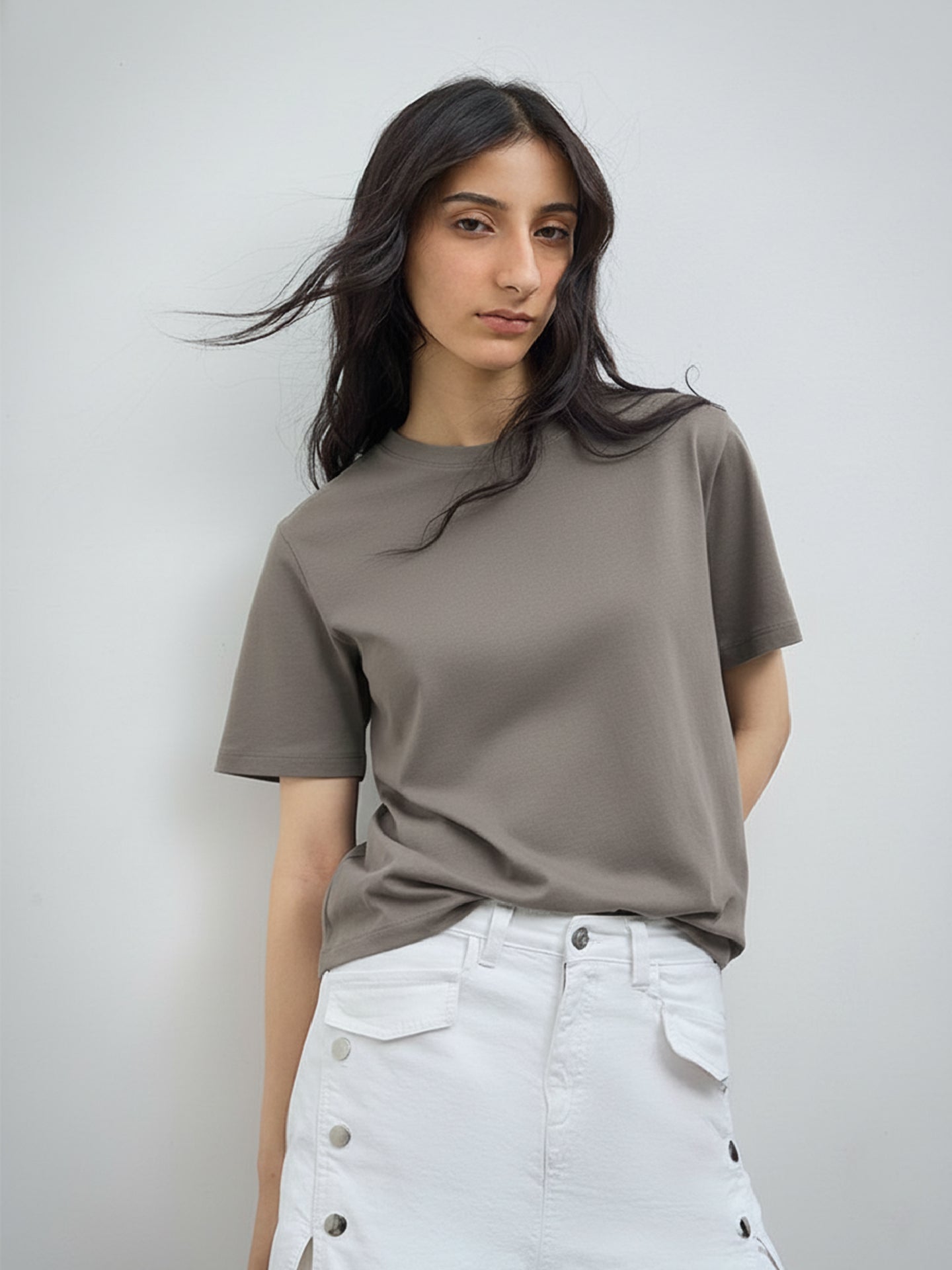 Basic Regular Fit T-Shirt For Women - Hazel grey