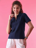 Essential Navy Blue Polo T-Shirt For Women