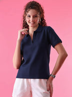 Essential Navy Blue Polo T-Shirt For Women