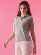Essential Hazel Grey Polo T-Shirt For Women