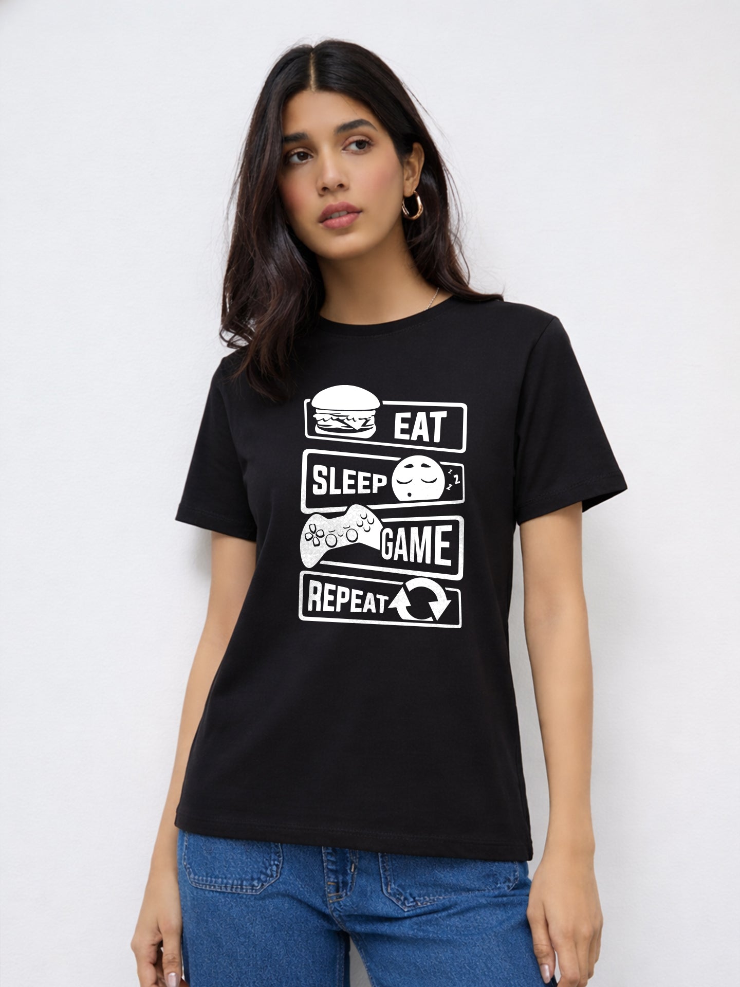 Regular Fit T-Shirt For Women - Eat Sleep