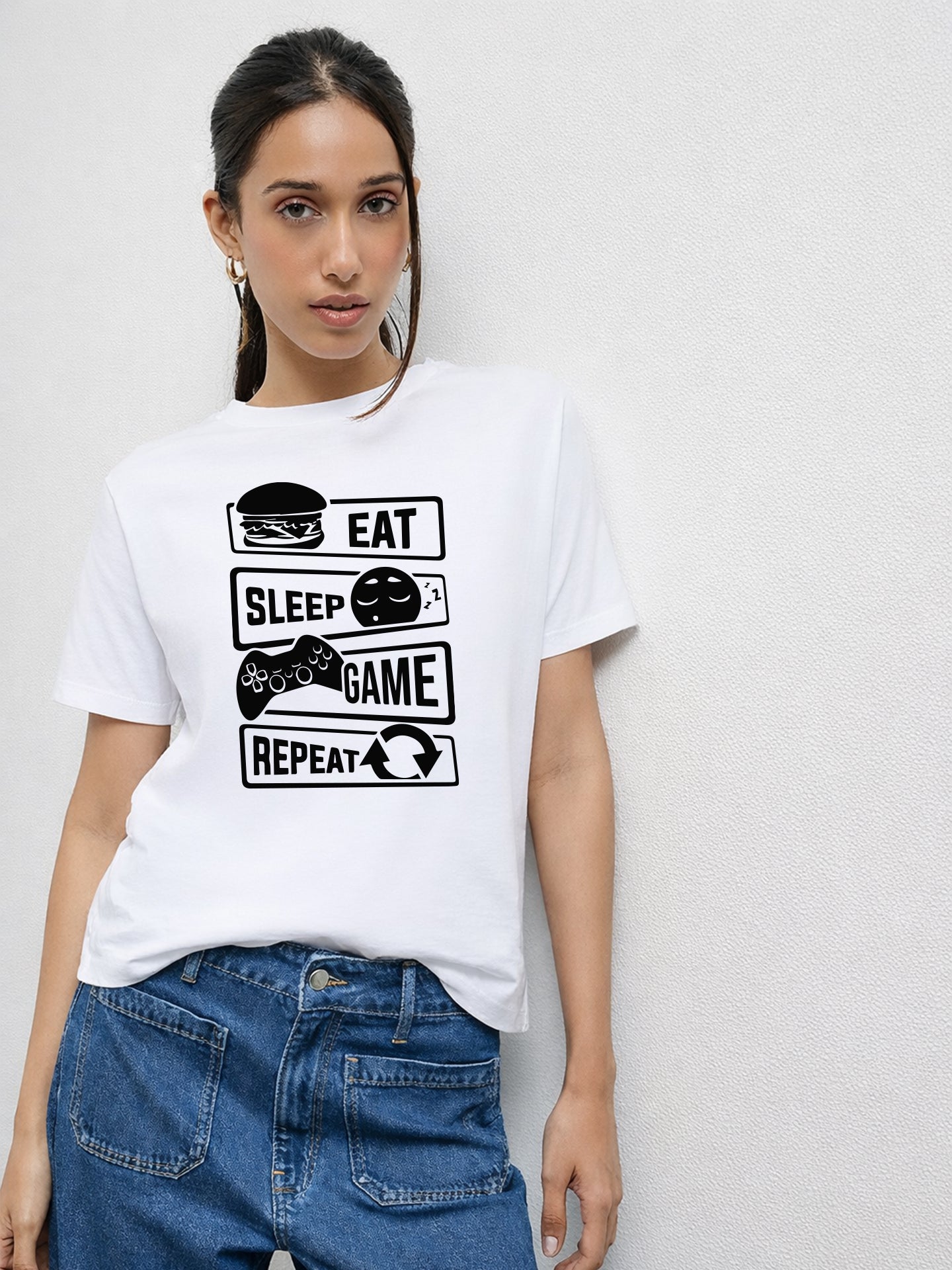 Regular Fit T-Shirt For Women - Eat Sleep